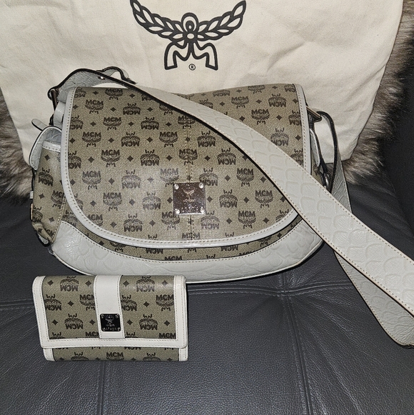 MCM Handbags - MCM Croc Trim Shoulder Bag And Wallet Set